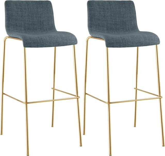 CLP 2er Set Barhocker Hover mit blauem Stoff und goldenem Vierfußgestell - Bild 1