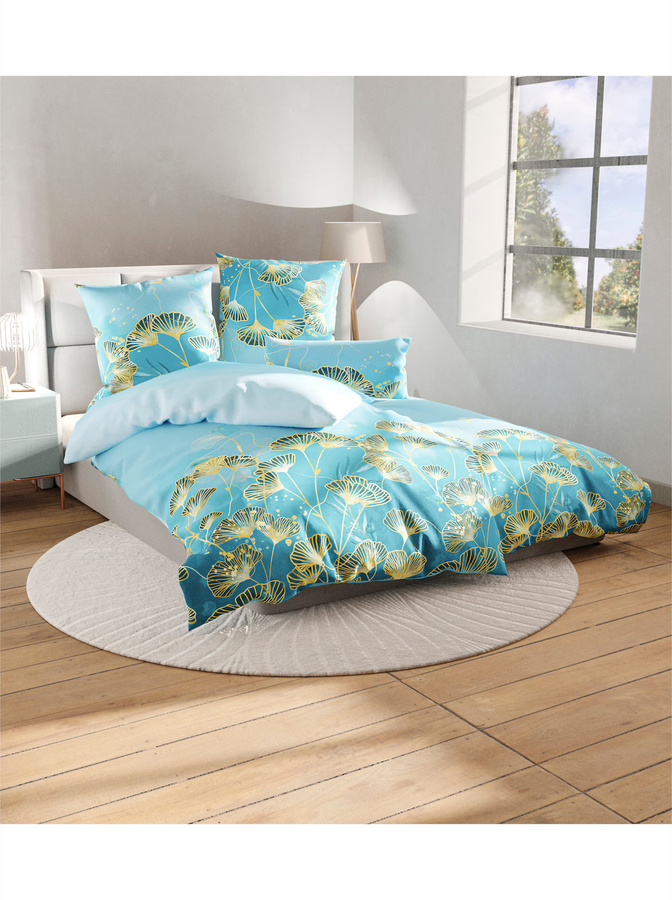 Wäschepur Bettwäsche aus Baumwolle mit floralem Design in Nature, Türkis, Petrol und Blau, B/H: 155 x 220 cm - Bild 1