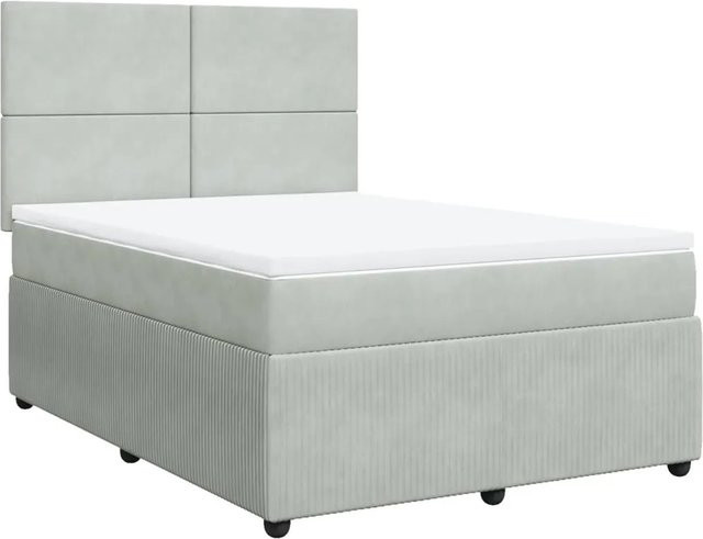 vidaXL Boxspringbett mit Matratze in Hellgrau, Hybridbett mit Taschenfederkern und Samtbezug, B/T: 140 x 200 cm - Bild 1
