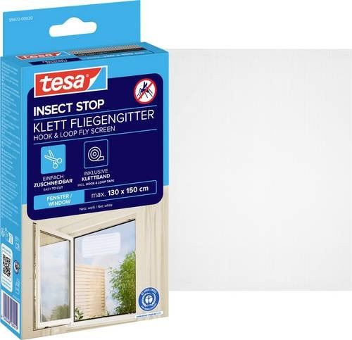 tesa Insect Stop Klett-Fliegengitter für Fenster in Weiß, B: 150 cm, H: 130 cm - Bild 1