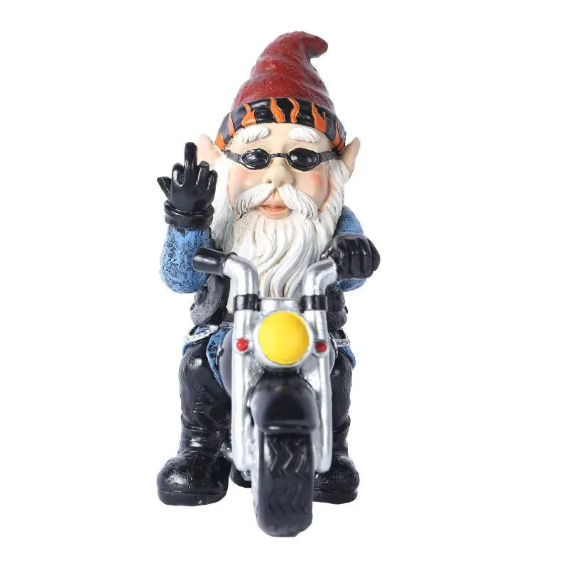 Bunter Gartenzwerg als Biker auf Motorrad aus Kunstharz als dekorative Gartenfigur - Bild 6