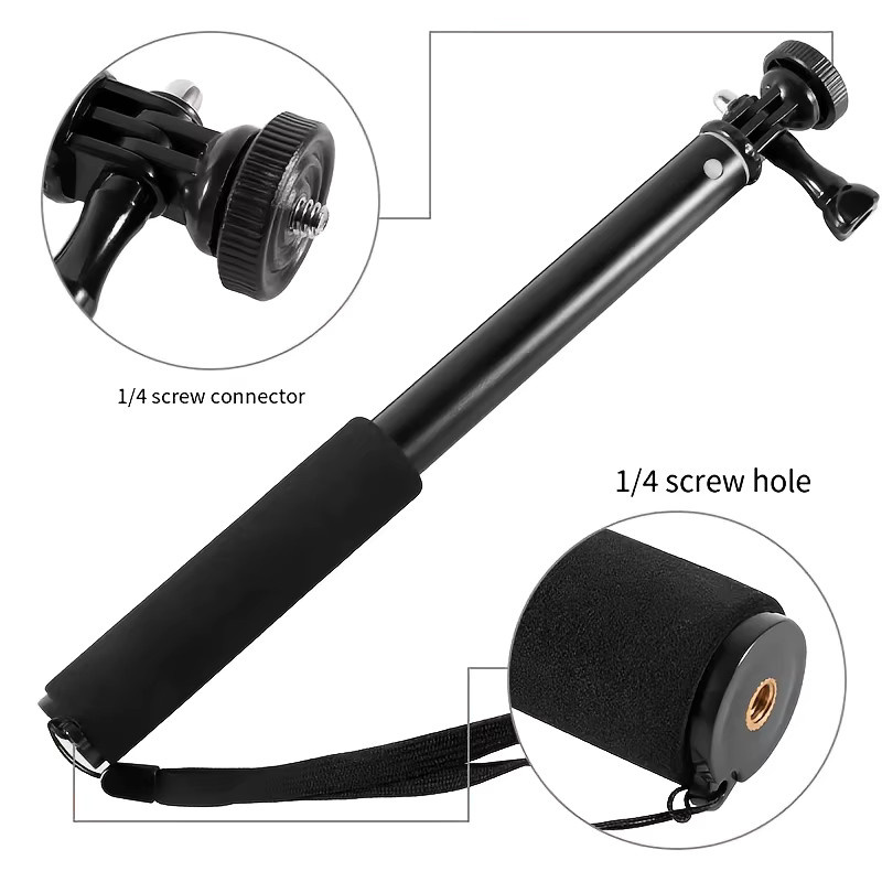 37-Zoll Verlängerungs-Selfie-Stick als tragbares unsichtbares Hand-Einbeinstativ für GoPro, Insta360 X5, X4 und DJI Osmo Pocket, Farbe: Schwarz - Bild 3