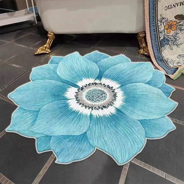 WTEMPO Blumenteppich Bauhinia Blue Lotus in Himmelblau, rund, saugfähig und rutschfest, Durchmesser: 120 cm - Bild 1
