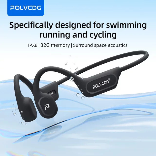 POLVCDG X9 Knochenleitungs-Kopfhörer mit 32G Speicher, IPX8 wasserdicht, Offenes Design für Schwimmen, Laufen und Radfahren - Bild 1