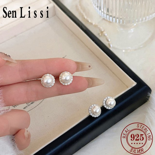 Senlissi Damen-Ohrstecker, 925 Silber, Perle, Zirkonia - Bild 1