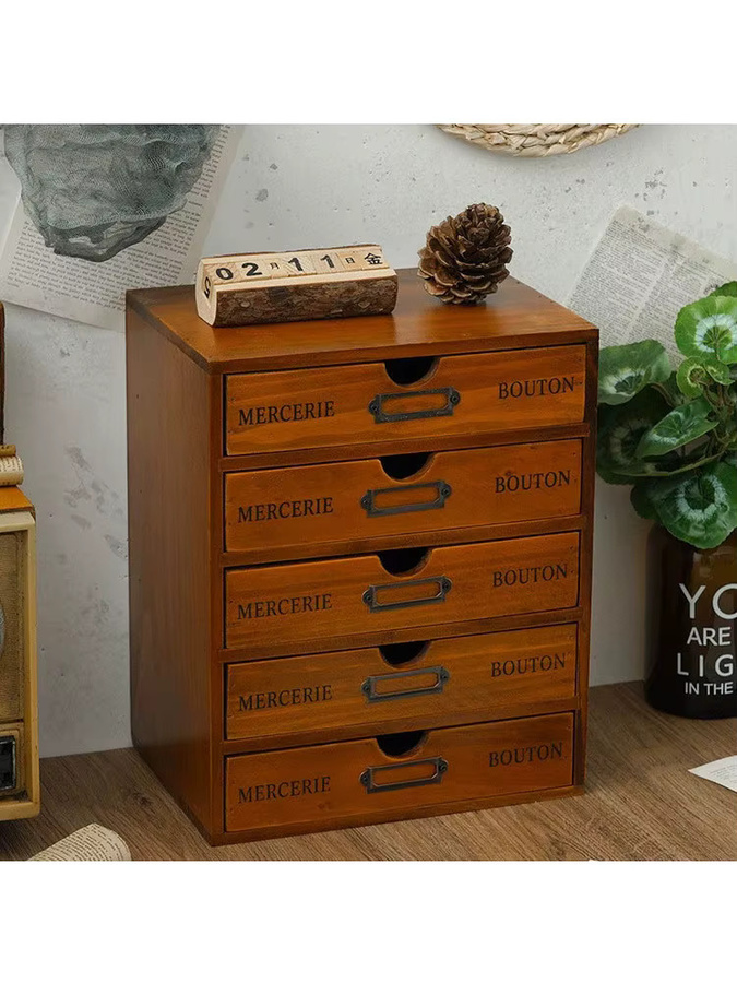 Retro Holz Aufbewahrungsbox für Kosmetik und Desktop-Zubehör in Rot und Braun - Bild 2