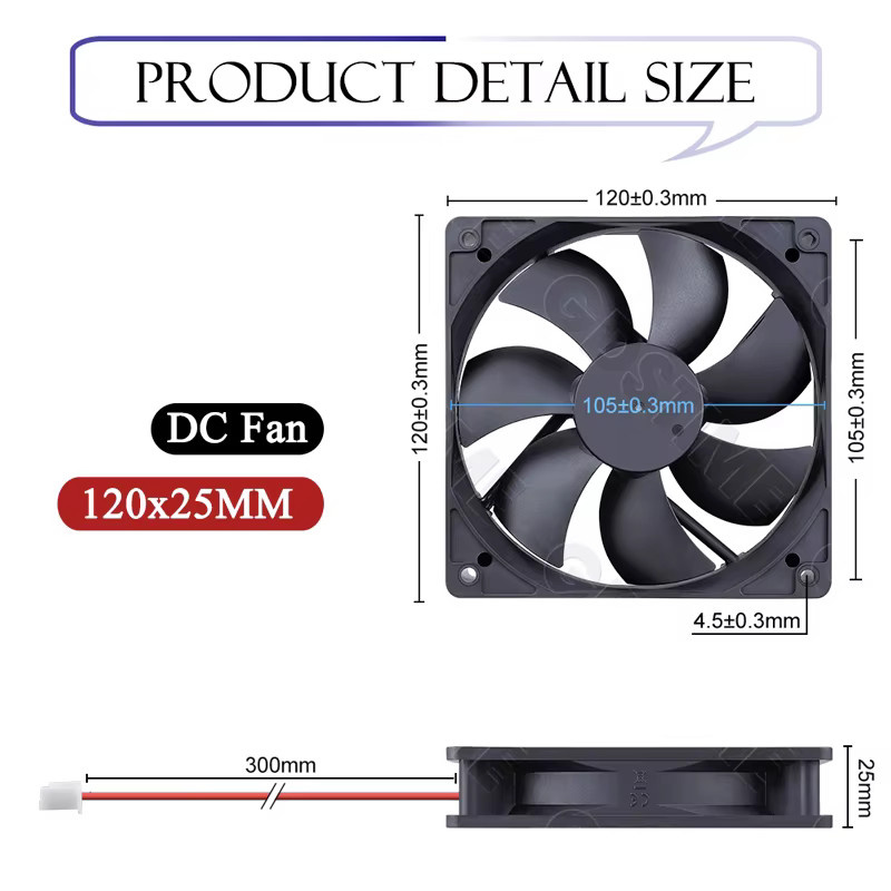 GDSTIME PC-Gehäuselüfter mit Doppelkugellager in Schwarz, B/T/H: 12 x 12 x 2,5 cm - Bild 5