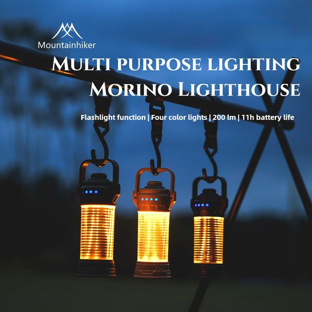 MOUNTAINHIKER Campingbeleuchtung mit 5 Lichtarten, verstellbare Deckenleuchte mit Halterung und USB-C Aufladung, Schwarz - Bild 1