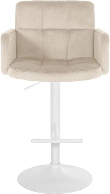 DELUKE 2er Set Barhocker SUTUN aus Samt in Creme Weiß, höhenverstellbare Barstühle mit Lehne und 360 Grad Drehsitz, B/T/H: 60 x 56 x 93 cm - Bild 1