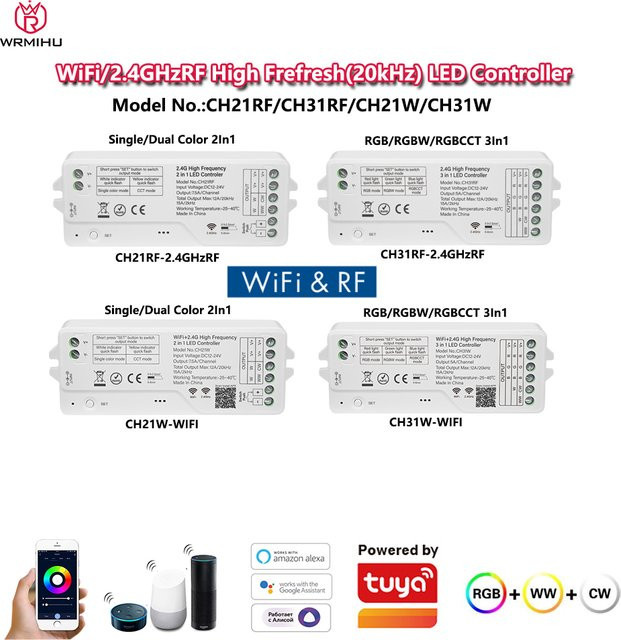 Tuya Smart LED-Controller DC12-24V CH21W mit 2,4GHz WiFi und RF für einfarbige, zweifarbige, RGB, RGBW und RGBCCT LED-Streifen - Bild 1