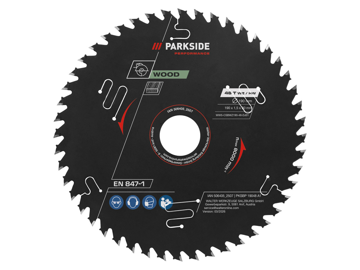 Parkside Performance Kreissägeblatt für Holz mit 48 Zähnen, Durchmesser: 190 mm, Bohrung: 19 mm, Carbide-Tipped - Bild 2