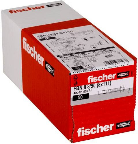 Fischer Bolzenanker FBN II 8/50 aus verzinktem Stahl, Länge: 111 mm, Durchmesser: 8 mm, 50 Stück - Bild 1
