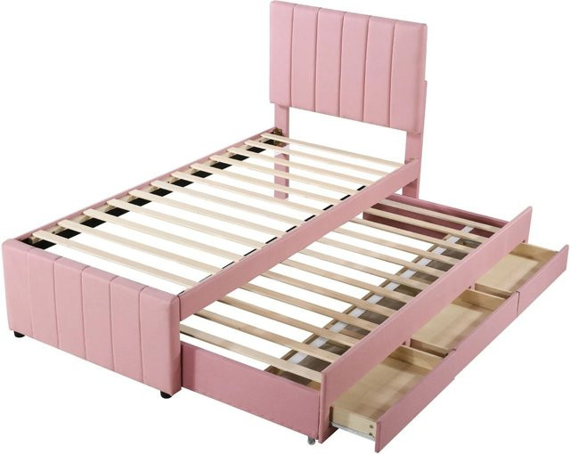 okwish Polsterbett für Kinder mit Rollbett und Stauraum, Farbe Rosa, B/T/H: 90 x 200 x 118 cm - Bild 1