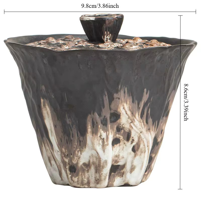 Handgemachte Keramik Tee-Schüssel mit Deckel im Wabi Sabi Stil, Lotus-Prägung, Schwarz, 200 ml - Bild 5