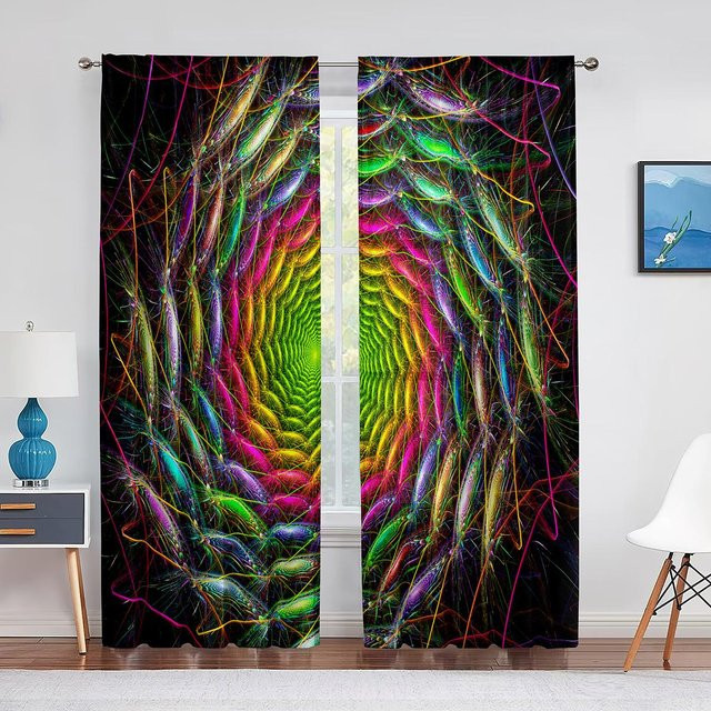 Binchi Outdoor Equipment Psychedelischer Tüllvorhang in Mehrfarbig und Transparent mit Grafikdesign, Breite: 100 cm, Höhe: 250 cm - Bild 1