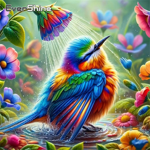 Evershine 5D DIY Diamantmalerei Set Vogel und Blumen als Mosaik-Strassbild in Multicolour, B/H: 20 x 20 cm - Bild 1