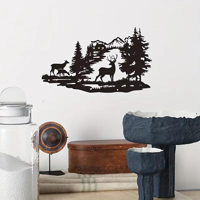CIFBUY Wanddekoration aus Schmiedeeisen Hirschwald Silhouette in Schwarz als moderne minimalistische Metallkunst - Bild 4
