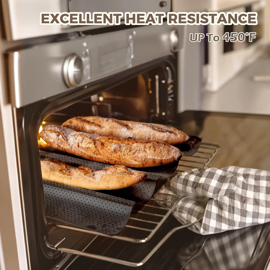 Antihaftbeschichtete perforierte Baguette-Backform aus Silikon in Schwarz für Brotlaibe und Toast - Bild 5