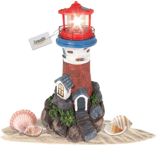 Solar-Leuchtturm mit rotierendem Leuchtfeuer als Gartendeko, Höhe: 43 cm - Bild 1