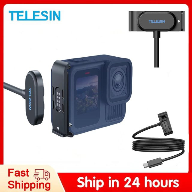 TELESIN Wasserdichtes magnetisches Lade-Seitenabdeckungs-Kabel-Set für GoPro Hero 9, 10, 11, 12, 13 mit USB-C in Schwarz - Bild 1