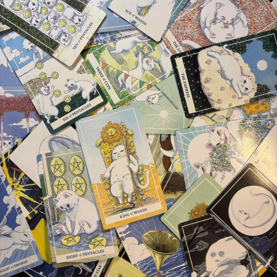 NIMN Weißes Katzen-Tarot, 78-Karten-Tarot-Deck, Aquarell-Katzen-Kawaii - Bild 5