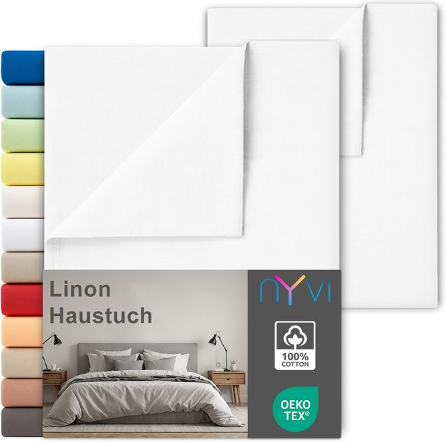 NYVI Linon Deluxe Bettlaken Set aus 100% atmungsaktiver Baumwolle ohne Gummizug, Farbe: Weiß, B/T: 240 x 260 cm, 2er Set - Bild 1