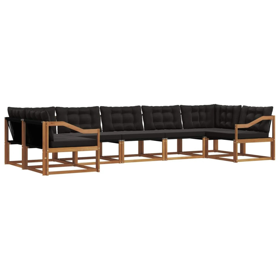 vidaXL Outdoor-Sofagarnitur 7-teilig aus Akazienholz und Textilene in Natur und Schwarz mit Kissen - Bild 2