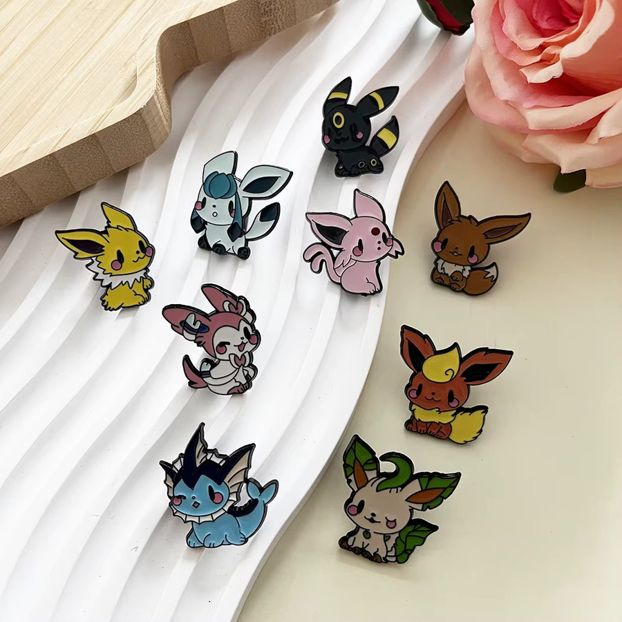 Bandai Broschen-Set, 9-teilig, Anime-Elfen, Eevee-Emaille-Pins, Bunt - Bild 4