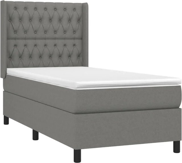 vidaXL Boxspringbett mit Matratze und LED-Unterbettbeleuchtung in Dunkelgrau, Hybrid-Bett mit USB-Ladeanschluss und Taschenfederkern, B/T: 90 x 200 cm - Bild 1