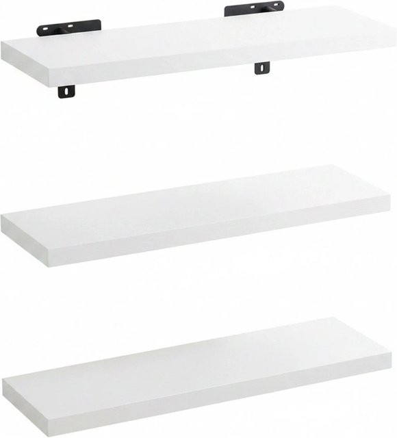 Relaxdays Wandregal 3er Set aus MDF und Eisen in Weiß, B/T/H: 80 x 23 x 4 cm - Bild 1