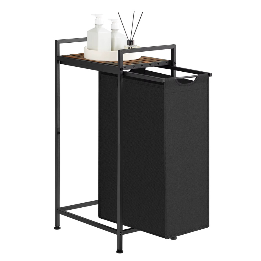 VASAGLE Wäschekorb mit Ablage und herausnehmbarem Wäschesack aus Oxford-Gewebe und Metallrahmen, schwarz-vintagebraun, B/T/H: 42 x 75 x 1 cm - Bild 2