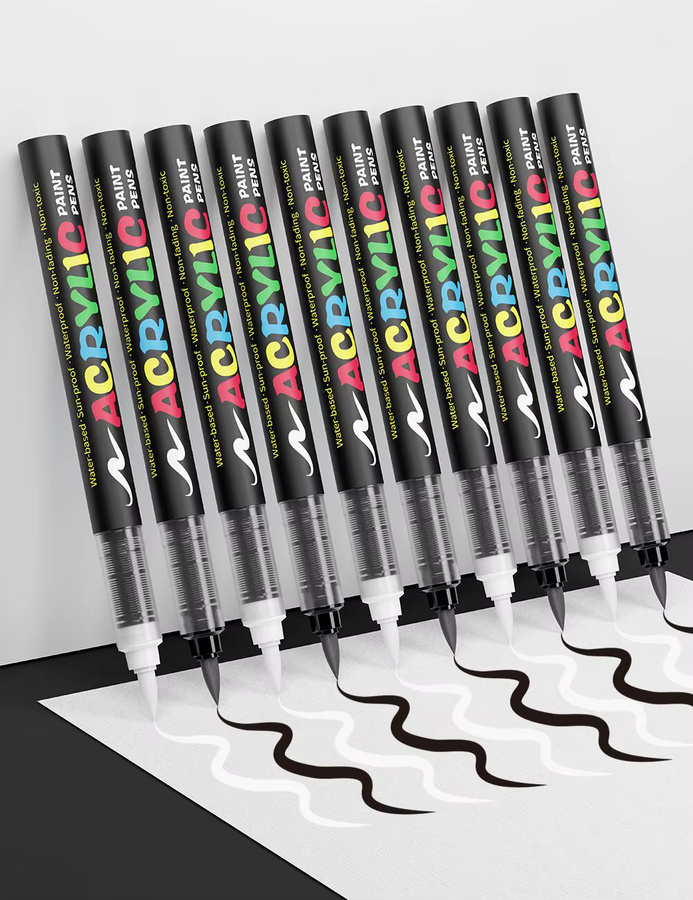 8-teiliges Haile Acrylmarker-Set in Schwarz und Weiß mit Pinselspitze für Illustrationen, Skizzen sowie Holz und Glas - Bild 3