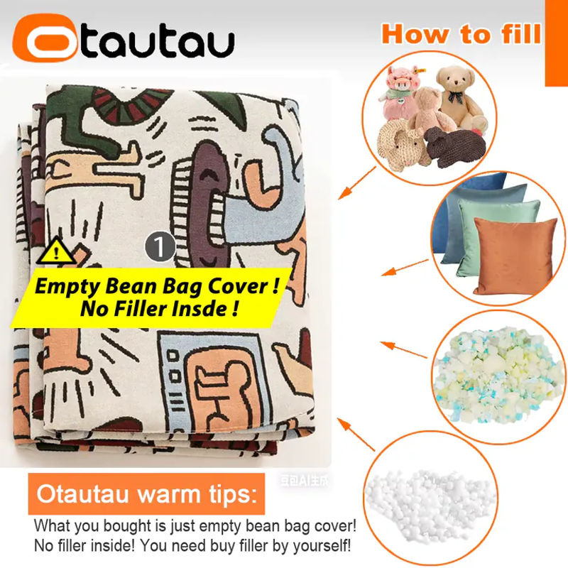 OTAUTAU Sitzsackbezug aus weichem Graffiti-Samt in Multicolour, runder Eckhocker Pouf im Boho-Stil, Durchmesser: 100 cm - Bild 2