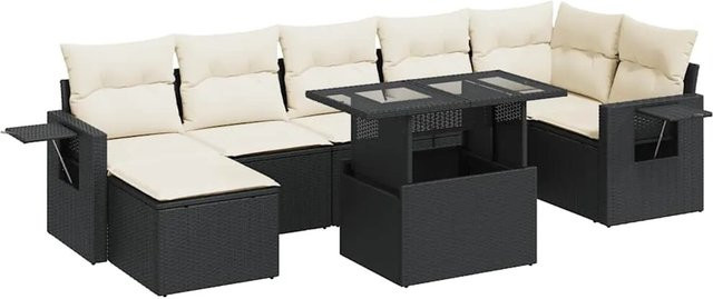 vidaXL 8-teilige Garten-Sofagarnitur aus Poly-Rattan mit Kissen in Schwarz und Cremeweiß - Bild 1