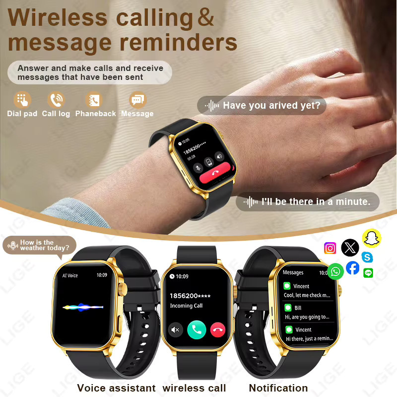 LIGE Smartwatch Gold mit Herzfrequenzmonitor und IP68 Wasserdichtigkeit für Damen und Herren - Bild 2
