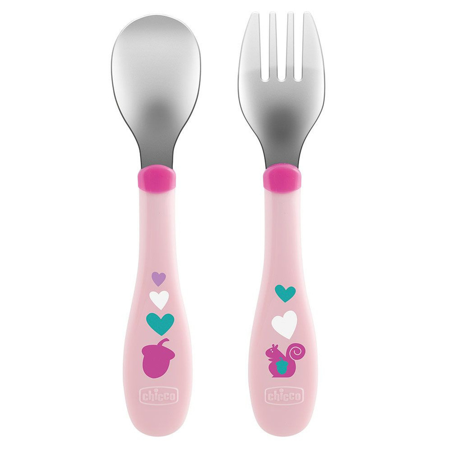 Chicco 2-teiliges Besteck-Set aus Edelstahl für Kinder in Rose Pink - Bild 1
