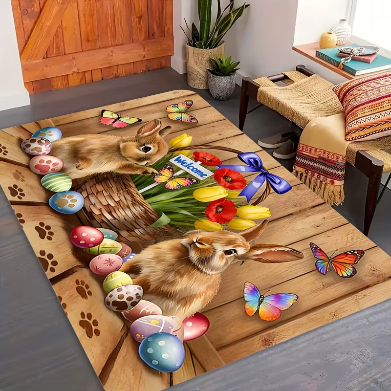 VIKAMA Fußmatte mit Osterhasen- und Ei-Motiv, rutschfester und waschbarer Eingangsteppich in Multicolour, B/T: 60 x 40 cm - Bild 2