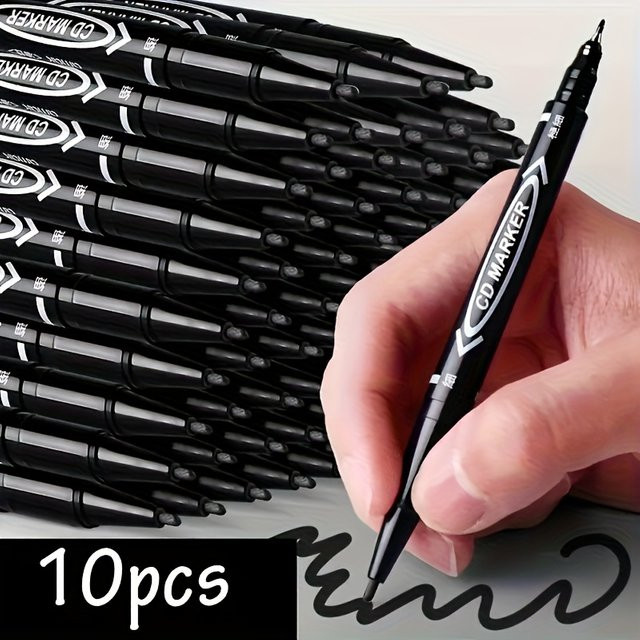 10 doppelseitige Permanentmarker mit feiner und breiter Spitze in Schwarz, schnell trocknende Tintenmarker für Kunst und Design - Bild 1