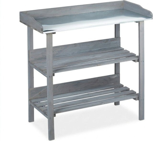 Relaxdays Pflanztisch aus Holz und Metall in Grau mit 3 Ebenen, B/T/H: 92 x 42 x 86 cm