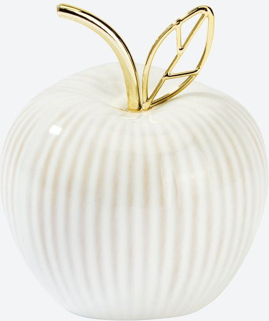NKD Deko-Apfel aus Steinzeug in Weiß mit goldfarbenem Stiel, B/T/H: 9,0 x 7,5 x 7,5 cm - Bild 1