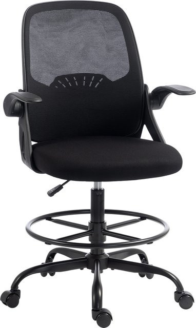 HOMCOM Arbeitsstuhl Schwarz mit verstellbarer Lendenstütze, Fußring und hochklappbaren Armlehnen als moderner Drehstuhl für das Home-Office - Bild 1