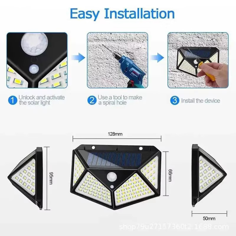 XIWANGFIRE Solarbetriebene LED Wandleuchte mit 100 LEDs und Bewegungssensor, Wasserdichte Außensicherheitslampe in Schwarz für Garten, Zaun und Weg - Bild 5