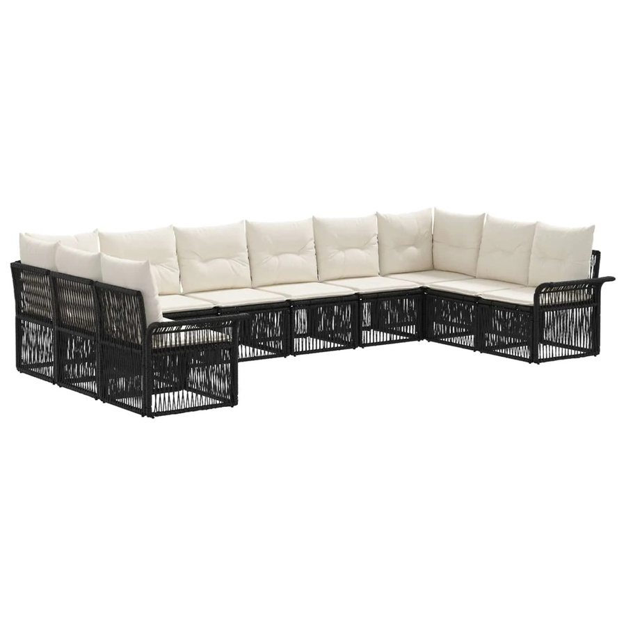 vidaXL Gartensofa-Set 10-teilig in Schwarz aus Poly-Rattan mit Metallgestell und Polsterkissen für Terrasse und Garten - Bild 2