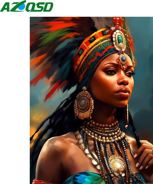 AZQSD Diamantmalerei 5D DIY Stickerei Porträt einer indischen Frau aus Afrika in Multicolour - Bild 1