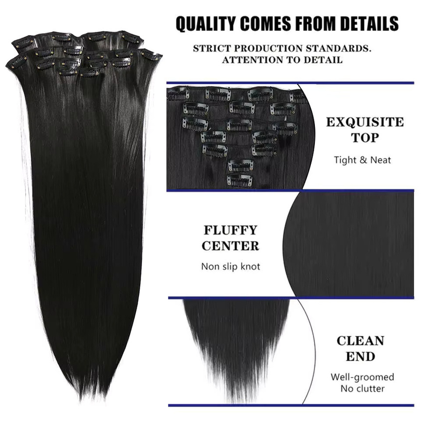 Refeeny Clip-in Haarverlängerungen, 7-teiliges Set, Synthetisch, Glatt, Damen - Bild 2
