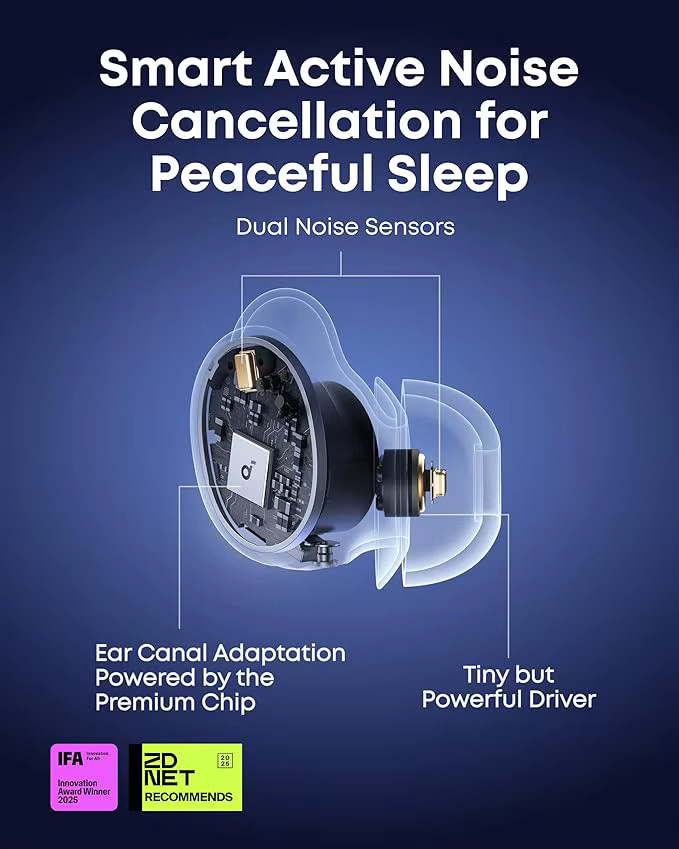 Anker soundcore Sleep A30 In-Ear Schlafkopfhörer mit aktiver Geräuschunterdrückung und Schnarchmaskierung in Grün - Bild 2