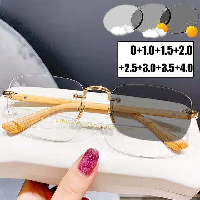 ERIKOLE Lesebrille, randlos, rectangular, Holzmaserung, Unisex - Bild 1