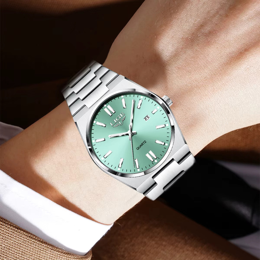 LIGE Armbanduhr Quarz, Edelstahl, Silber, Herren, Datum - Bild 5