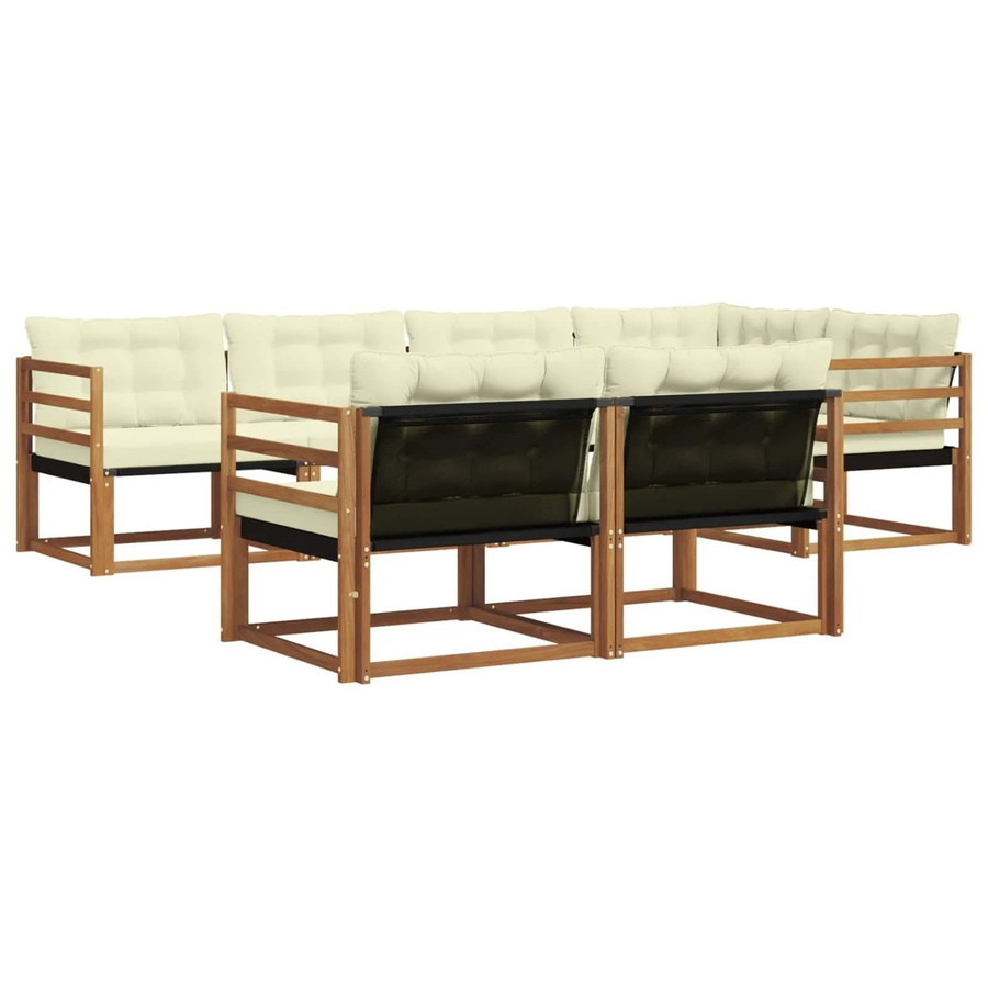 vidaXL Outdoor-Sofagarnitur 7-teilig aus Akazienholz mit Textilene und Kissen in Natur und Beige - Bild 2