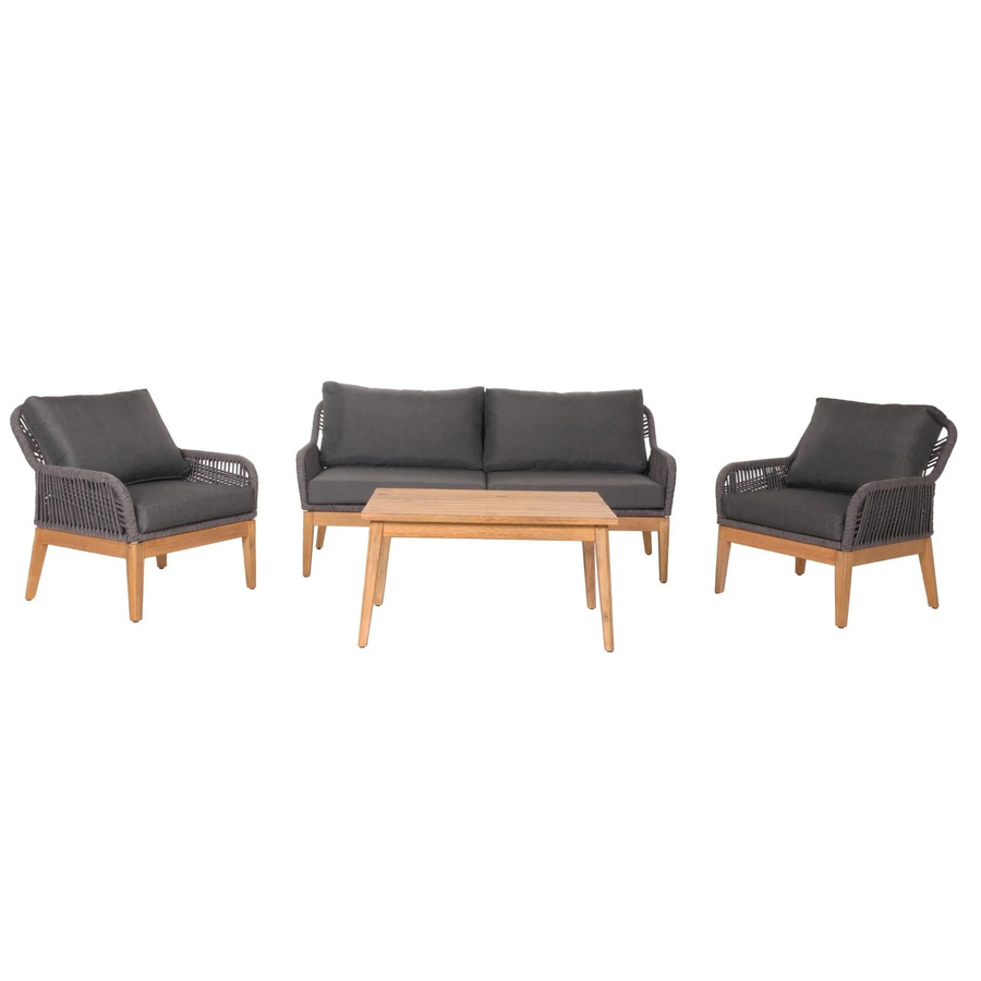MCW Gartengarnitur H56b 4-teiliges Lounge-Set aus Akazie mit Seilgeflecht in Dunkelgrau - Bild 3